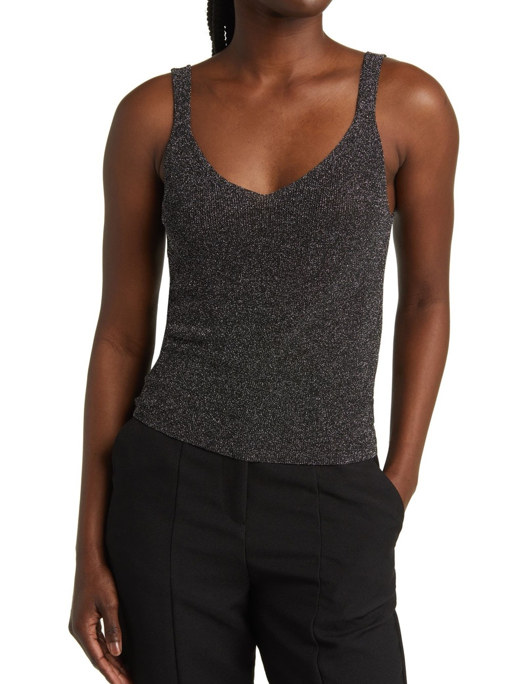 Mango Metallic Black V-Neck Tank